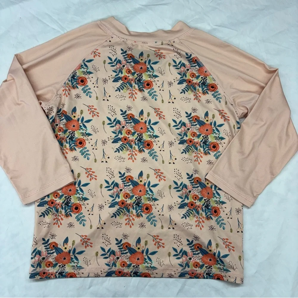 Peek Kids Long Sleeve‎ Rashguard Top Peach Orange Floral Size 6/7 VGUC